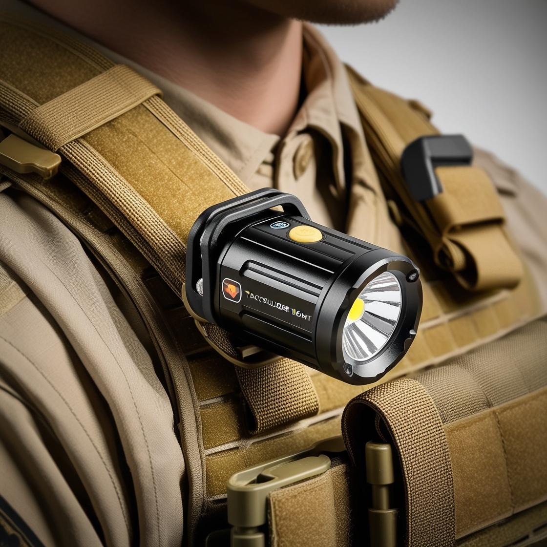 Police shoulder light mounted on tactical vest for law enforcement wearable safety light evaluation