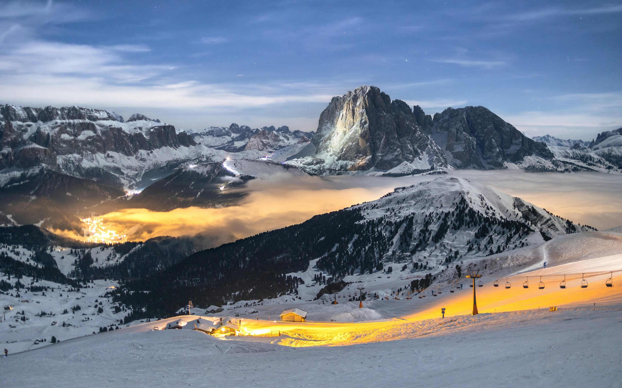 snowy mountain night scene for snowboarding LED visibility context